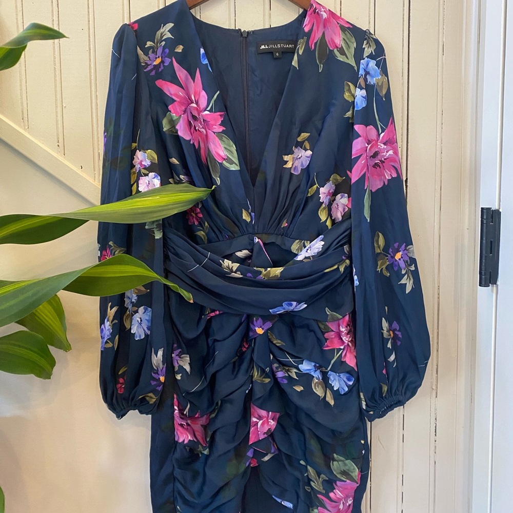 Jill Jill Stuart Women's Ruched V-Neck Floral Print Mini Dress